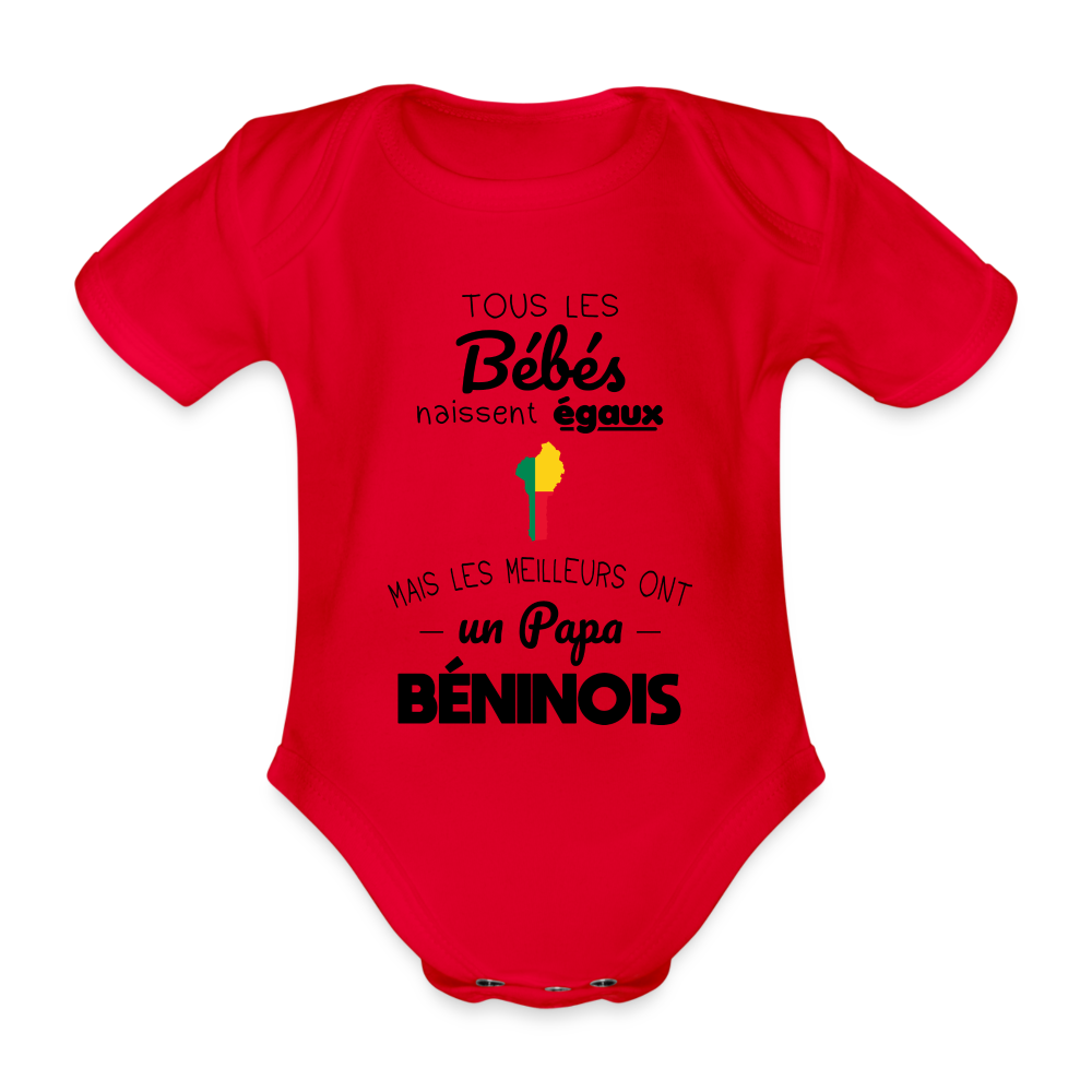 Body Bébé bio manches courtes - Les Meilleurs Ont Un Papa Béninois - rouge