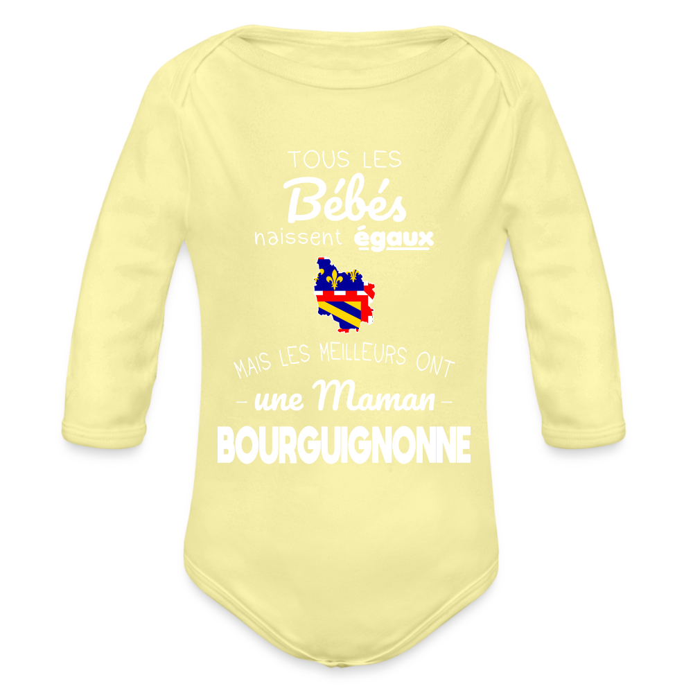 Body Bébé bio manches longues - Les Meilleurs Ont Une Maman Bourguignonne - jaune délavé