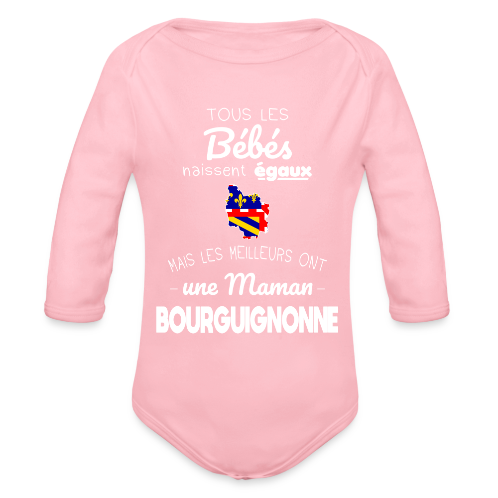Body Bébé bio manches longues - Les Meilleurs Ont Une Maman Bourguignonne - rose clair