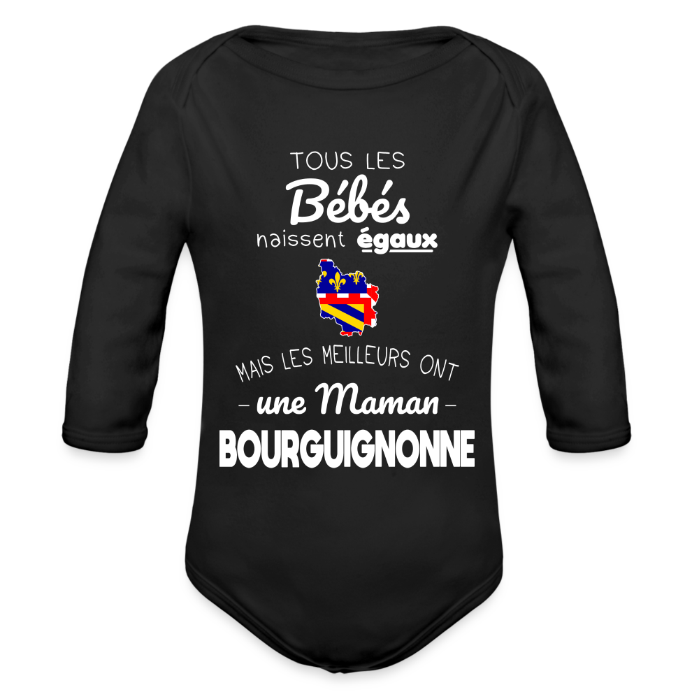 Body Bébé bio manches longues - Les Meilleurs Ont Une Maman Bourguignonne - noir