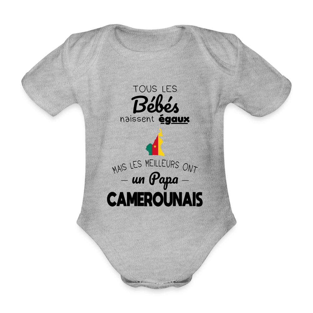 Body Bébé bio manches courtes - Les Meilleurs Ont Un Papa Camerounais - gris chiné