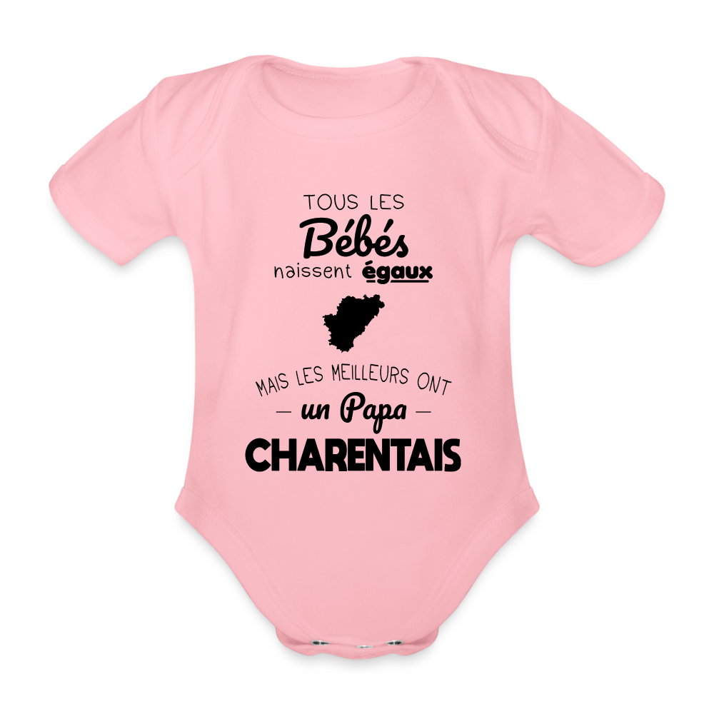 Body Bébé bio manches courtes - Les Meilleurs Ont Un Papa Charentais - rose clair