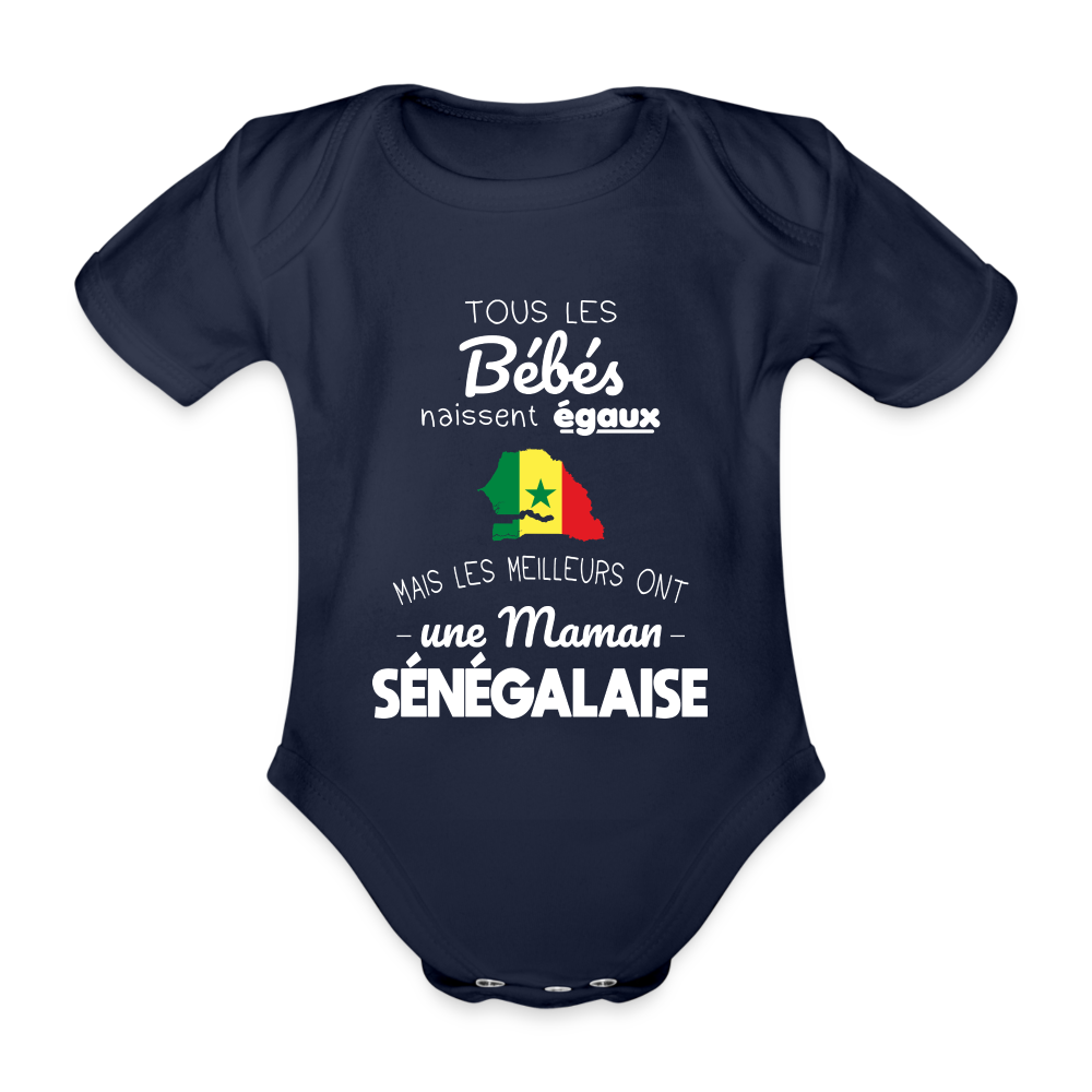 Body Bébé bio manches courtes - Les Meilleurs Ont Une Maman Sénégalaise - marine foncé