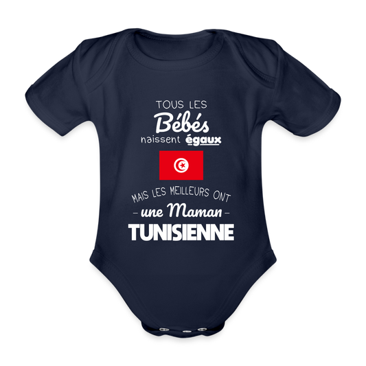Body Bébé bio manches courtes - Les Meilleurs Ont Une Maman Tunisienne - marine foncé