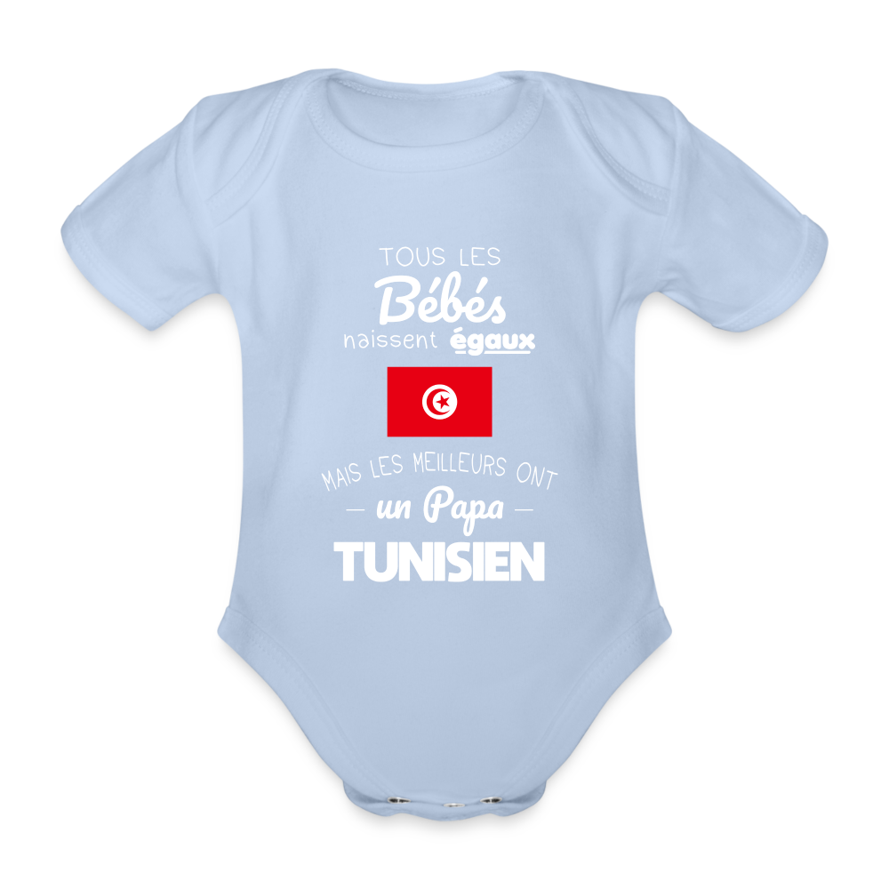 Body Bébé bio manches courtes - Les Meilleurs Ont Un Papa Tunisien - ciel