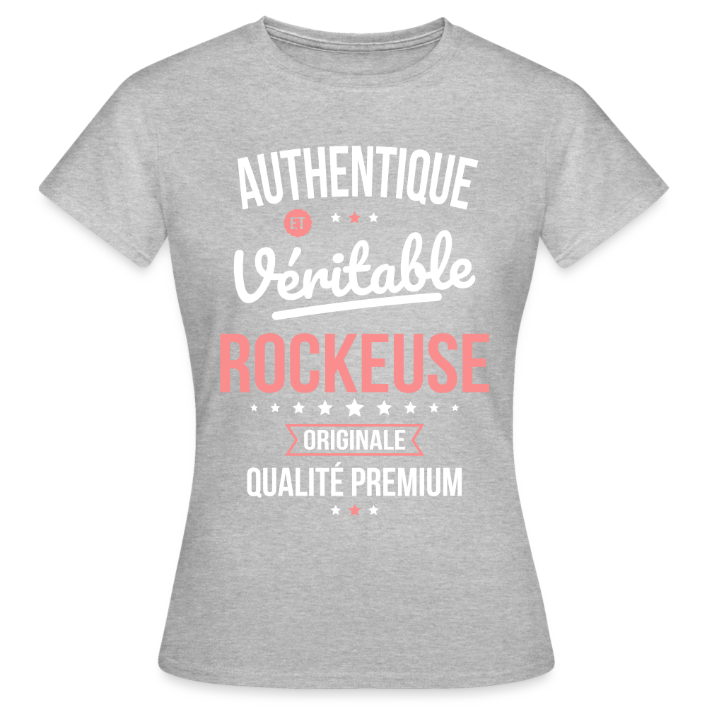 T-shirt Femme - Authentique et véritable Rockeuse - gris chiné